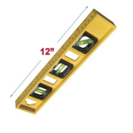 Trisonic 12" - 3 Vial Level - 1 Foot Long Ruled Edge for Accurate Measurements - Trisonic