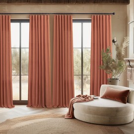 102 Inch Curtains Terracotta Linen Drapes for Bedroom 2 Panels Set Back Tab Loop Pocket Western Decor Semi Sheer Boho Burnt Orange Rust Colored Curtains for Living Room Bay Window Vintage 52x102 Long