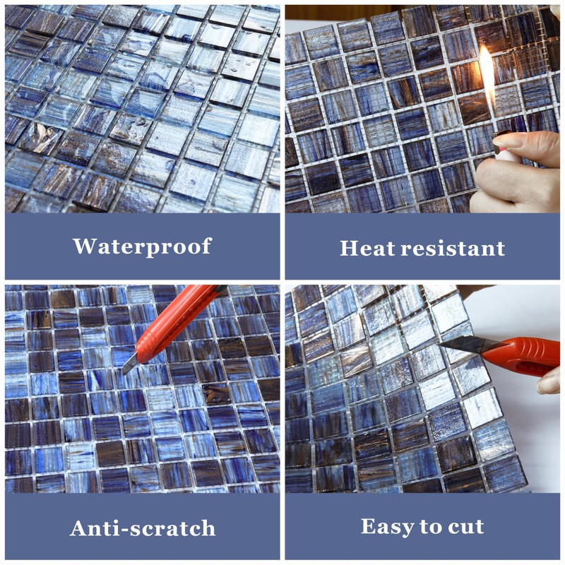 CASAPALACE Glass Mosaic Tiles Backsplash, 12” x 12” Light Blue