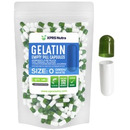 XPRS Nutra Size 0 Empty Capsules - 100 Count Empty Gelatin Capsules - Pills DIY Capsule Filling - Pure Bovine Pill Gel Caps for Do-It-Yourself Supplements (Green/White)
