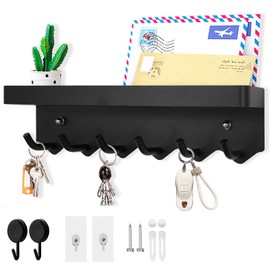 Echehi Key Holder with 6 Hooks, Easy to Install Key Holder, No Drilling, Metal Key Rack, Coat Rack, Letter Stand, Suitable for Entrance Areas and Behind Doors (Black)