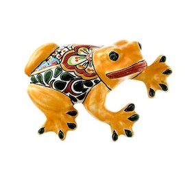 Talavera Large Wall Frog - 7.75"H x 5.50"W (Yellow Body)