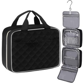 Kulturbeutel für Reisen, Damen und Herren, große Kapazität, Kosmetiktasche, Kosmetiktasche, transparent, mit Haken, Schwarze Reise-Kulturtasche, Moyen, Modisch