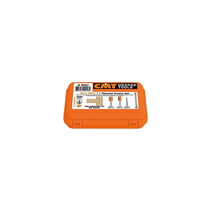 CMT 811.001.11 3-Piece Plywood Groove Set in Carrying Case, 1/4-Shank