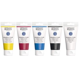 Lefranc & Bourgeois 301241 Gouache Paint, Primary Colours Set of 5 Tubes, 80 ml Paint per Tube, Strong, Fade-resistant, Opaque Colours with Even Creamy Consistency
