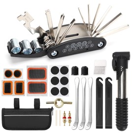 Bicycle repair kit for on the go, bicycle tool multi-tool, 16 in 1 bicycle accessories with saddle bags for bicycle, bicycle tyre repair kit, bicycle repair kit set, bicycle tool set