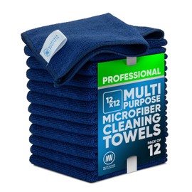 MW PRO - Paños de limpieza de microfibra azul oscuro, 12 unidades, 30 x 30 cm - Toallas de limpieza comercial para conserjería y trapos sin pelusa - Resistentes para detallado de autos, ventanas de