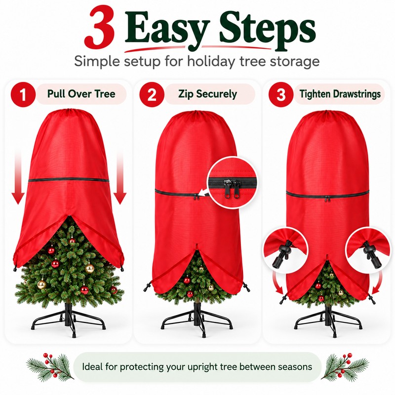 Upright Christmas Tree Storage Bag with Adjustable Straps, Zipper &