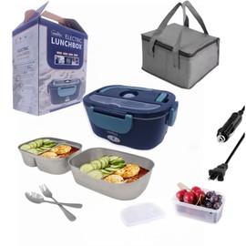 GABNICO Heated Lunch Box - Electric Lunch Box - Food Heater with Dual Power 12V/110V - Portable Heated Lunch Container with Utensils & Carry Bag - Deluxe Warming Box for Women, Office & Travel (Green)