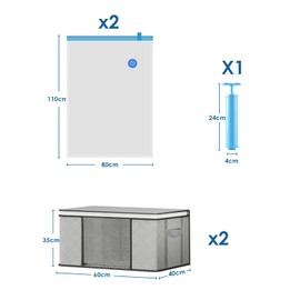 Leavans Pack of 2 90 L Storage Bags, 2 Vacuum Bags, 1 Hand Pump, Storage Box with Lid, with Reinforced Handle, Moving Boxes with Window, Foldable Storage Boxes, for Duvets, Clothes, Blankets