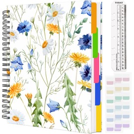 YeeCASE Spiral Notebook 9”x11”, 5 Removable Dividers, 300 Pages/150 Sheets Floral Notebookfor Women Men, College Ruled A4 Spiral Notebook Journaling Notebook for Work, School (A4, Blue Flower)