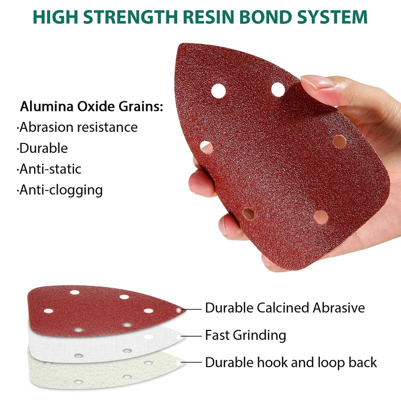 60PCS Triangular Sander Sandpaper, HYCHIKA Detail Sander Sandpaper Assorted 60/80/100/120/180/240