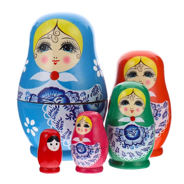 Toyvian Lot de 5 poupées russes traditionnelles Babouchka Matriochka en bois pour filles Figurines empilables Poupées Jouet Cadeau d'anniversaire pour enfants 11 cm de haut Couleur aléatoire