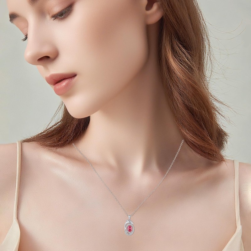 Dolphin Necklace Sterling Silver Animal Ocean July Ruby Birthstone Pendant
