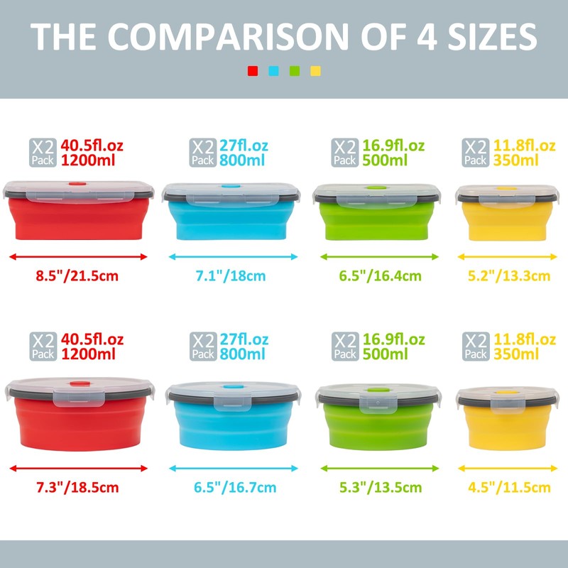 Collapsible Silicone Food Storage Containers Set with Lid & Air