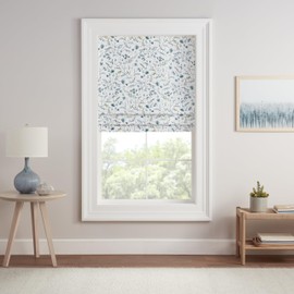 Eclipse Evangeline Botanical Roman Shade for Windows, Cordless 100% Blackout Shade, 23 in Wide x 64 in Long, Noise Reducing, Energy Efficient, Woven Design Window Shade for Any Room, Marine