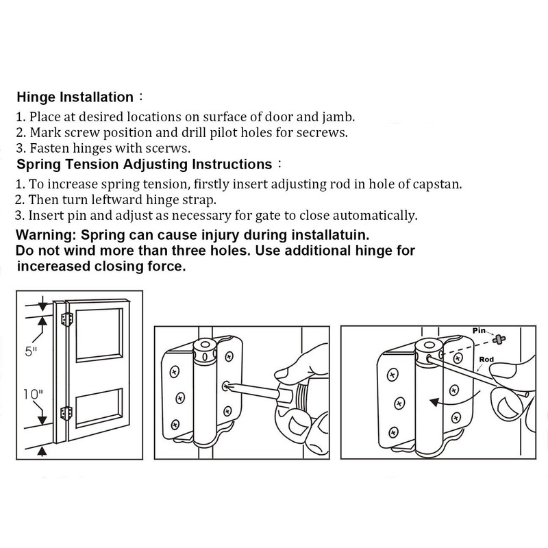 QCAA Adjustable Spring Hinge with Stainless Steel Screw, 3", Zinc,