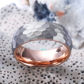 King Will 8mm Hammered Tungsten Rings for Men Women Domed Silver/Rose Gold Brushed Engagement Mens Wedding Band 10.5