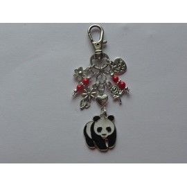 Handmade PANDA BEAR FLOWER LOVE YOU KEY CHAIN CLIP FOR PURSE BACKPACK BAG CHARM FOB