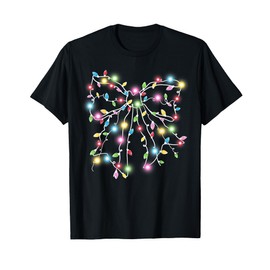 Colorful Christmas Lights Coquette Bow Holiday Women Girls T-Shirt