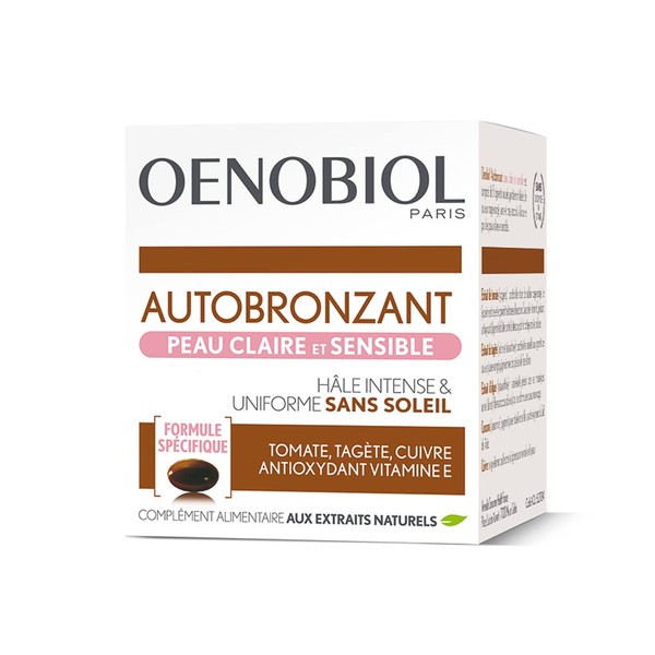 OENOBIOL - Dietary Supplement - Self Tanner - Light and Sensitive Skin - Face and Body - Program 1 Month - 1 Box of 30 Capsules