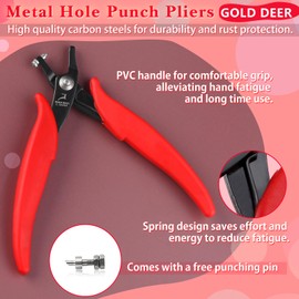 GOLD DEER 1.5mm Short-Jaw Metal Hole-Punch Pliers Small Round Hole Punch Pliers One Replacement Pins for Soft Metals Sheet Metal Jewelry Making Tool with PVC Handles for Handcraft Work DIY Hand Tool