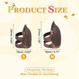 PATIKIL Sewing Thimble, 4 Pcs Metal Thimbles for Hand Sewing Finger Protector Adjustable Quilting Craft Supplies Kits Accessories Needlework Hand Embroidery DIY Tools, Copper Red