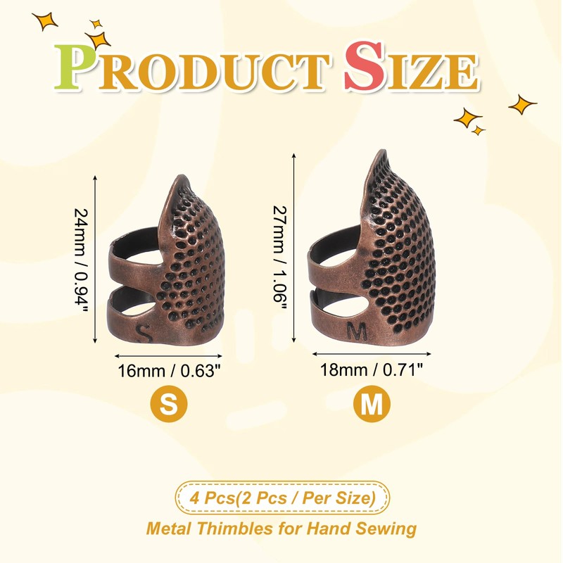 PATIKIL Sewing Thimble, 4 Pcs Metal Thimbles for Hand Sewing