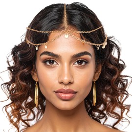 Women's Gold Headpiece with Sequins Boho Tassel Hair Chain Festival Jewellery Wedding Bridal Hair Accessories Golden Headpiece for Women and Girls