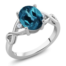 Gem Stone King 1.89 Cttw London Blue Topaz Engagement 3-Stone Ring For Women | 925 Sterling Silver | Oval 9X7MM | 3 Stone Wedding Engagement Anniversary Promise Ring For Women| Size 8