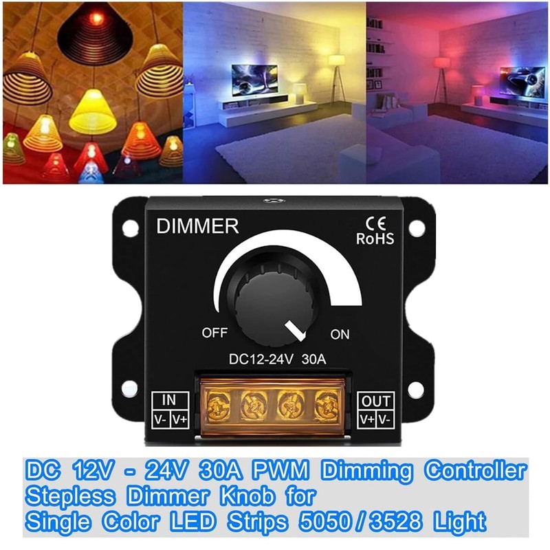 Dimmer Knob Switch LED Dimmer PWM DC 12V-24V 30A Lighting