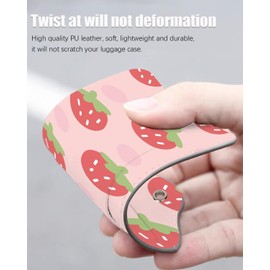 2 Pack Luggage Tags for Suitcase, Cute Leather Suitcase Tags Cruise Ship with Privacy Cover and Double Metal Loop for Women Girls Travel Baggage Bag Backpack Tags, Pink Strawberries