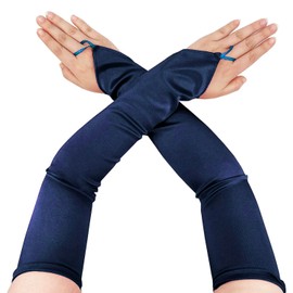 Gaoin Fingerless Long Glove 1920s Satin Stretchy Elbow Length Opera Party Gloves (Navy)