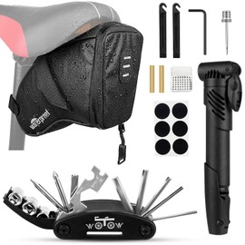 WOTOW Bike Tire Repair Kits, Waterproof Bicycle Saddle Bag & 120 Psi Mini Pump & 16 in 1 Multifunctional Bike Tyre Lever & Self Adhesive Patch Portable Repair Cycling Tool Set for Riding Mountain BMX