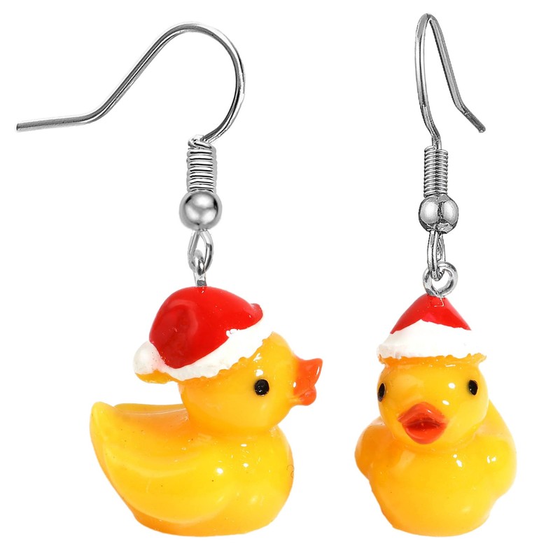Charm Buddy Rubber Duck Santa Hat Dangle Earrings Womens Girls