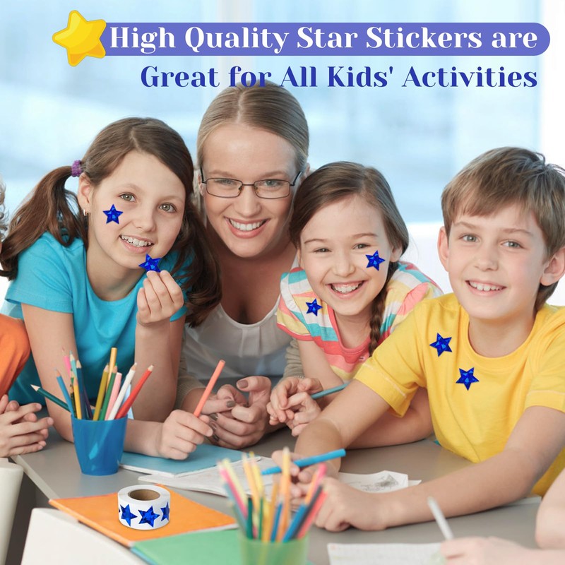 500 PCS Holographic Blue Star Stickers, 1 inch Self Adhesive