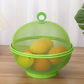 Toutrop 2Pcs Large Capacity Mesh Fruit Basket with Lid Food Grade Prevent Fly Stainless Steel Kitchen Drain Basket Vegetables Fruit Holder (GREEN)