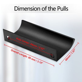 Cjueiom 12 Pack Concealed Kitchen Cupboard Handles 64mm Hole Center Hidden Drawer Pulls, Finger Edge Pull Aluminum Cabinet Handle Invisible Door Knob for Wardrobe (80mm Total Length, Black)