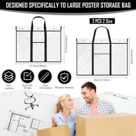 Windyun 2 Pcs Large Poster Storage Bag 48 x 36 Inches 31.5 x 25.5 Inches Bulletin Board Holder Classroom Organization and Storage Poster Container Art Portfolio Case(Black)