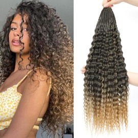 Auxemuen 8 Packs Pre Looped Micro Curly Crochet Hair Brazilian 22 Inch Afro Kinky Crochet Black Braiding Hair Extensions Deep Wave Synthetic Mini Senegalese Twist For Boho (1B/27)