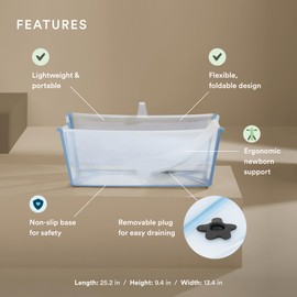 Stokke Flexi Bath Bundle, Ocean Blue - Foldable Baby Bathtub + Newborn Support - Durable & Easy to Store - Convenient to Use at Home or Traveling - Best for Newborns & Babies Up to 48 Months