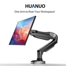 HUANUO Single Monitor Arm - Adjustable Gas Spring Monitor Mount for Gaming and Home Office Setups, Monitor Stand Hold up to 32" with 19.8 lbs Max Weight and C-Clamp or Grommet Hole Mounting:_Black Single Monitor Arm