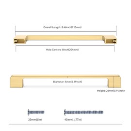 Lepatape 10 Pack 8in Gold Cabinet Handles & Drawer Pulls - Matte Gold Kitchen & Dresser Hardware