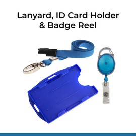 PCL Media Ltd | 3 Piece ID Badge Set | Lanyard, Retractable Badge Reel, & Dual Double-Sided ID Card Badge Holder, (Blue)