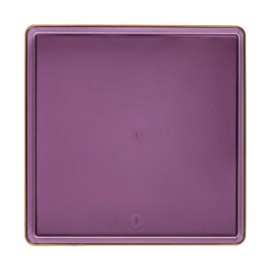 EcoQuality 10.75" inch Disposable Square Translucent Purple Plastic Plates with Gold Rim, China Like Party Plates, Heavy Duty Dinner Plate, Salads, Weddings, Baby Showers, Catering, Non Toxic (60)