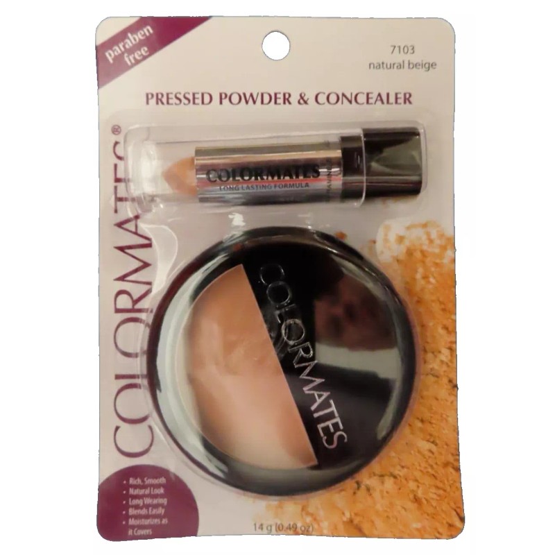 Colormates Pressed Powder & Concealer paraben free #7103 Natural Beige