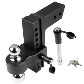 Black Adjustable Trailer Hitch Fits 2.5" Receiver | 8" Drop/Rise Heavy Duty Aluminum Drop Hitch | Dual Towing Ball 2" and 2-5/16" with Double Stainless Steel Locks | 18500 LBS GTW Tow Hitch