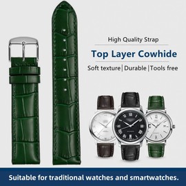 HEYOZURY Watch Bands Genuine Leather Embossed Alligator Grain Calfskin Replacement Strap for Women Men Bracelet Choose Color Width 16mm 17mm 18mm 19mm 20mm 21mm 22mm 22mm 24mm