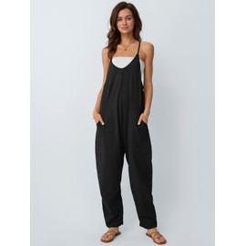 AUTOMET Jumpsuits for Women Casual Summer Outfits Rompers Comfy Beach Vacation Trendy Overalls Jumpers Spring Fashion Maternity Clothes 2025 Black M Black M