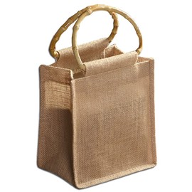 Wenrou Jute Shopping Bag, Bamboo Shopping Bag with Ring Handles, Classic Jute Shopper, Portable Jute Bag, Reusable, for Shopping, Picnic, Gifts, Travel, Beach, brown